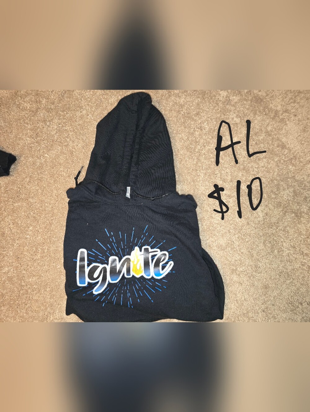 Ignite Graphic Black Hoodie with Blue and Yellow Print